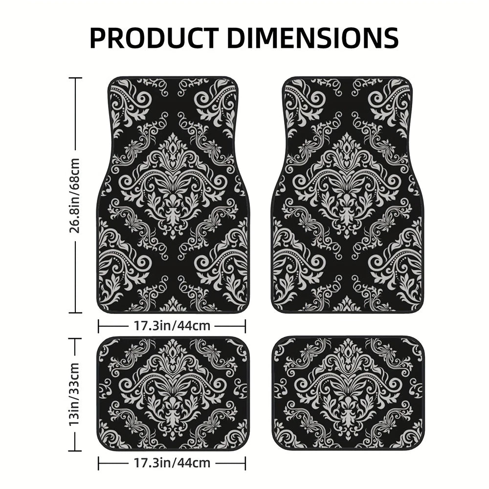 4 Pcs Car Floor Mats Bohemian Pattern European Ethnic Auto Rubber Carpet Universal Interior Accessories for Front and Rear Seats
