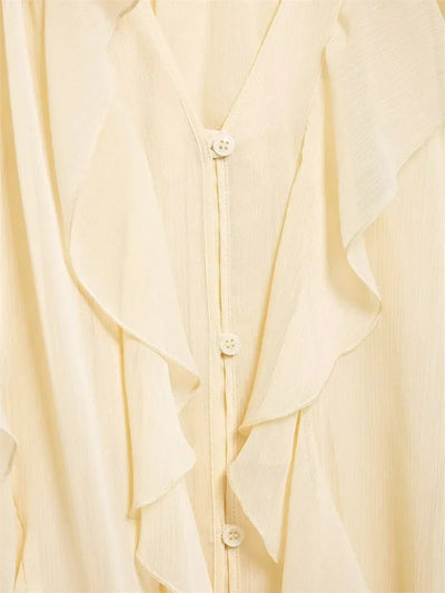 Ruffles Elegant Shirts & Blouses for Women 2025 Long Sleeve Semi-Transparent Tops For Women Spring Shirt And Blouse Top