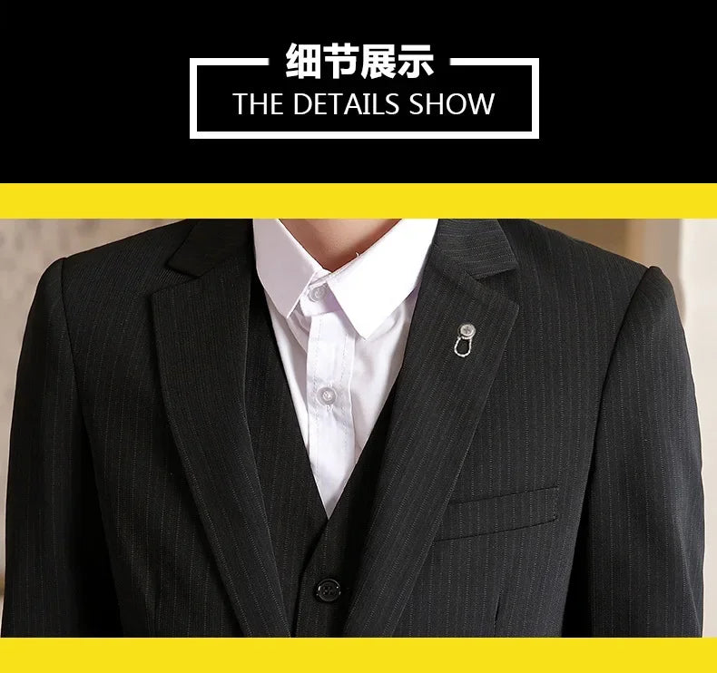 Suit (Blazer+ Vest + Trousers +) Men's Fashionable Business Solid color Gentleman's Wedding Workwear Casual Performance Suit