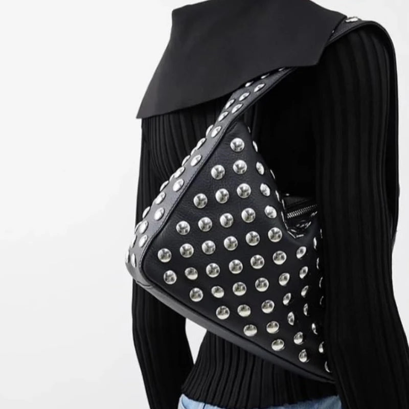 Fashionable Studded Purses Shoulder Hobo Bag Punk Women Small Shouder Purse Vegan Leather Designer Handbags Streetwear