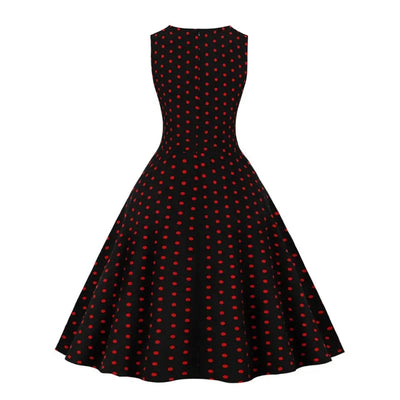2025 New Women Party Dress Dot Print Sleeveless A Line 50s Evening Gowns Red A-line Tight Waist Prom Banquet Summer Midi Dress