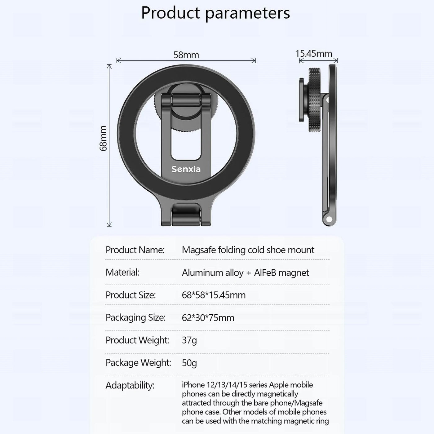 Magnetic Magsafe Phone Holder Mount Folding Metal Cold Shoe Phone Holder for IOS Android DSLR Camera Monitor Tripod
