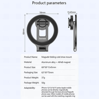 Magnetic Magsafe Phone Holder Mount Folding Cold Shoe Metal Phone Holder Horizontal Vertical Shooting for Camera Monitor Tripod