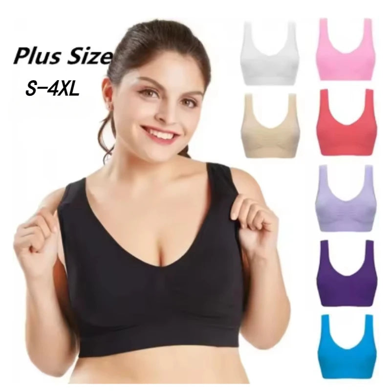 Large Women's Single-layer No Pad Sports Bra Yoga Running Fitness Top Breathable Seamless Workout Bralette