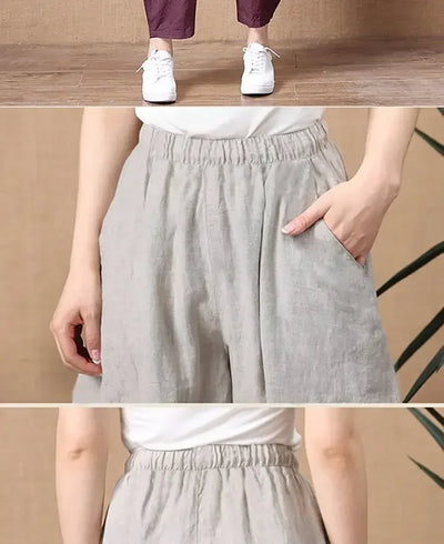 Oversize Pants Summer Thin Nine Points Loose Korean Fashion Women's Clothing Cotton Linen Middle Waist All-match Women's Pants