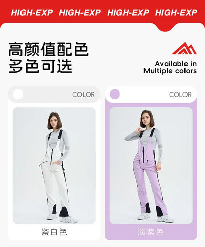 HIGH EXPERIENCE Ski Pants for Women Waterproof Camping Hiking Outdoor Thick Warm Skiing Snowboarding Winter Ski overalls