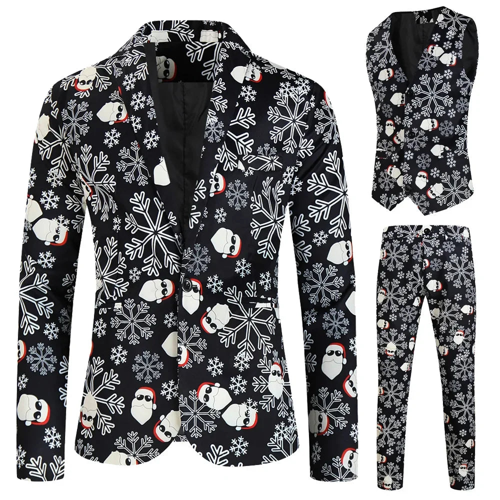 Men's Blazers Sets Rainbow Striped Print Blazers Jacket+Pants+Vest Man three Pieces Sets Prom Party Stage Singer Dancer Costumes