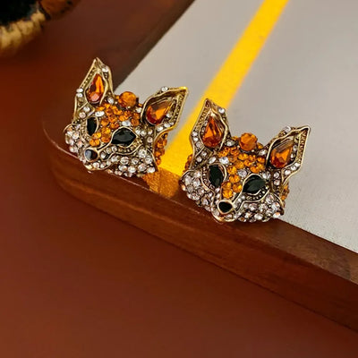 Luxury Crystal Cat Necklace Earrings Exaggerated Beaded Rhinestones Pendant Necklace Accessories Neck Jewelry