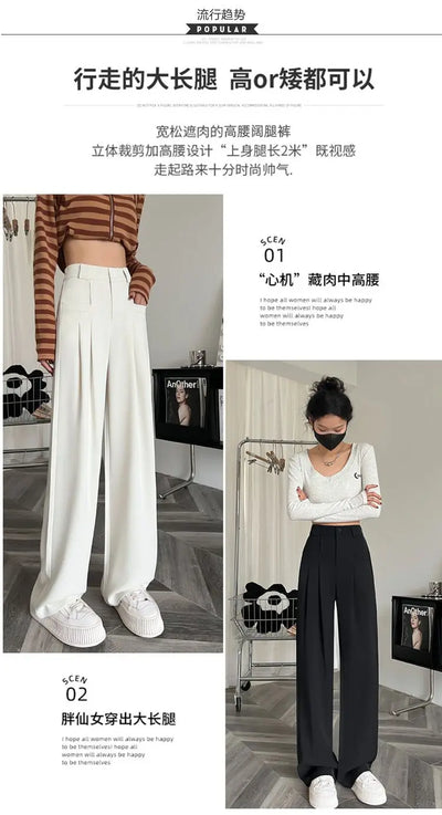 Wide-leg Pants for Women with High Waist Drape Slim Work Clothes Straight and Casual Floor Mopping Small Suit