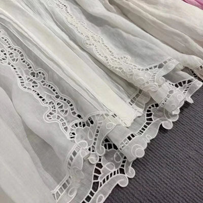 White Pink Tops Women Hollow Out Embroidery