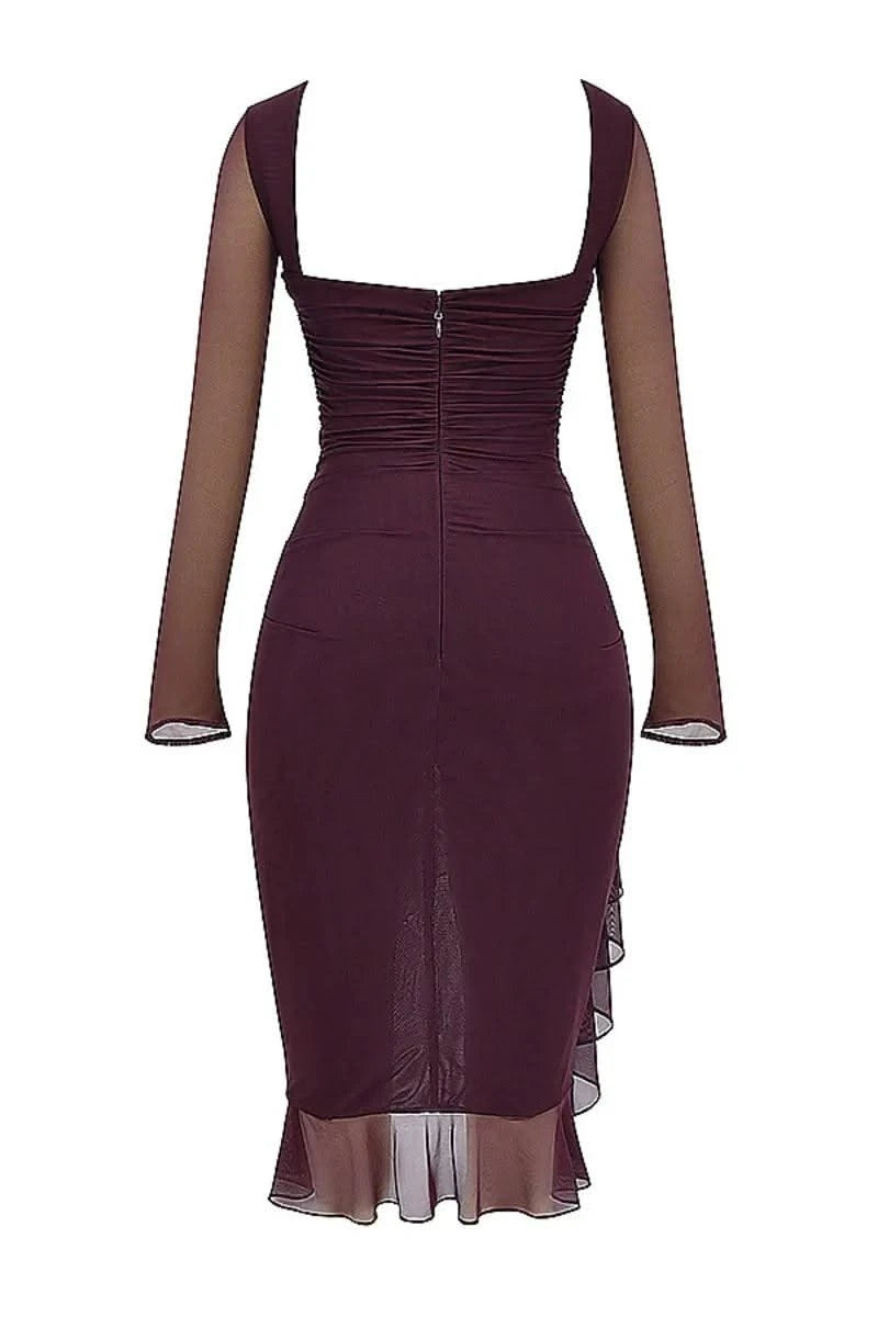 Ruffle Ruched Midi Dress For Women