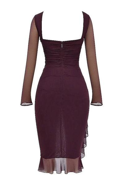 Ruffle Ruched Midi Dress For Women