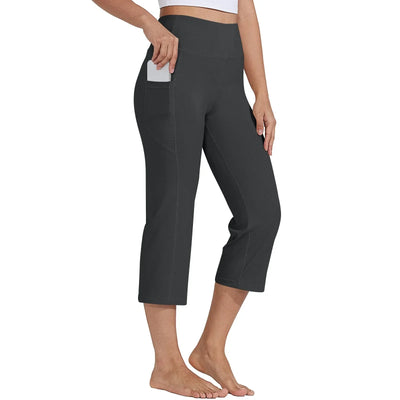 Women  Elastic High Waist 3/4 Pant Casual Active  Fit Wide Capris Leg Pants Trousers With Pockets Pants Woman брюки женские