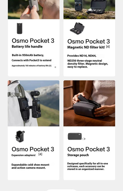 DJI Osmo Pocket 3 Handheld PTZ Smart Travel with An Inch Pocket PTZ Camera Handheld Vlog Camera Outdoorl Gifts