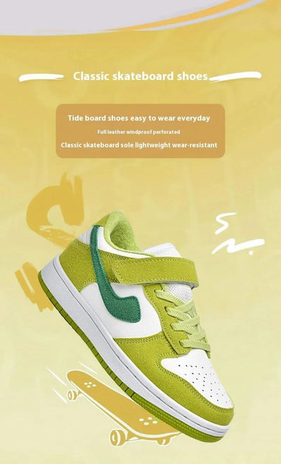 Boys' sports shoes 2025 new leather-covered waterproof children's casual shoes primary school trend non-slip board shoes
