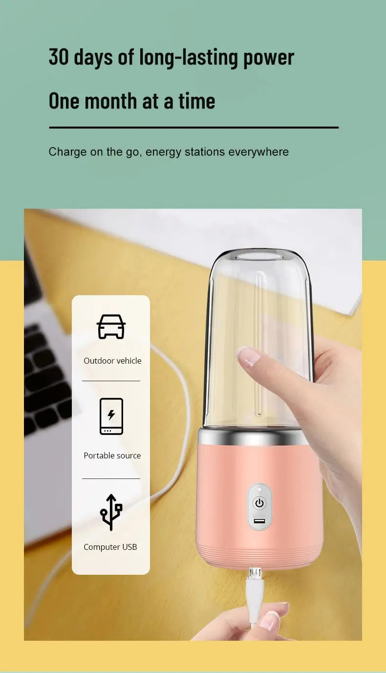 Portable Blender Bottle Electric 6 Blades Multifunction Juice Blender Fresh Juice Smoothie Blender Ice CrushCup Food Processor