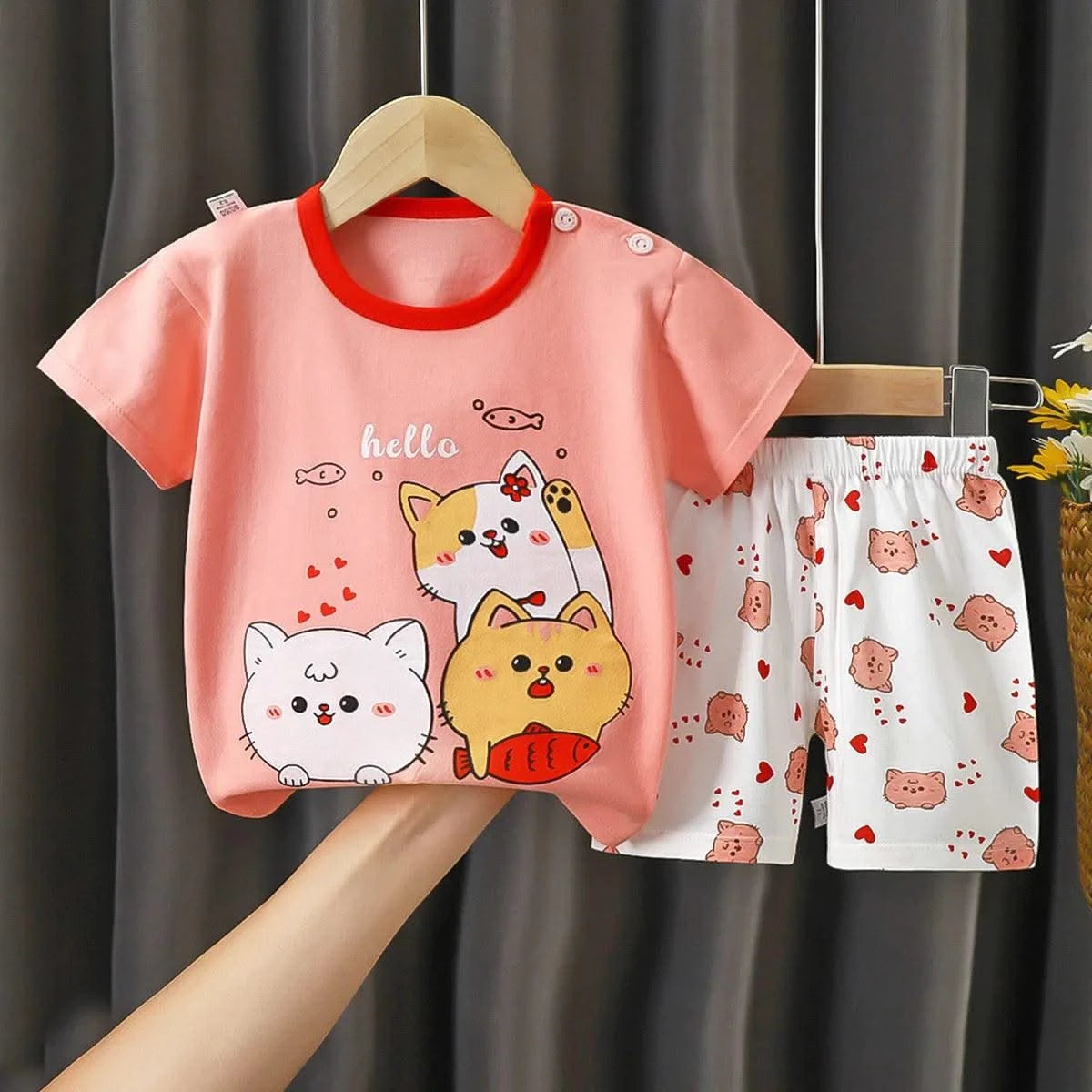 Summer Children Suits For Girls Short Sleeve Sets For Baby Girls Two Clothes T-shirt + Shorts Sets Toddler Clothing