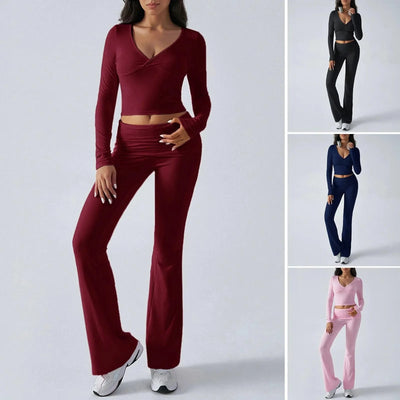 Women's Sexy Suits 2025 Autumn Winter Latest Casual Solid Color Yoga Suit Slim Fit Sports Knit Long Sleeved Pants Two-Piece Set