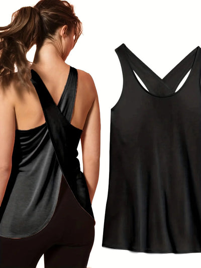 Women's Activewear: Solid Wrap Back Sports Tank Tops