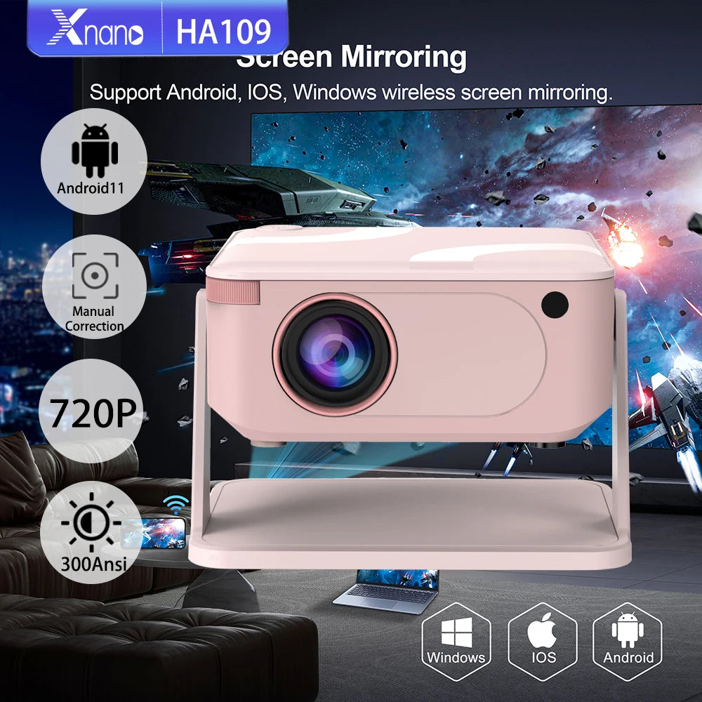 Portable Proyector 4K Android 11 Dual Wifi 5 300ANSI CPU H713M BT5.0 1080P 1280*720P Proyector de cine en casa para exteriores