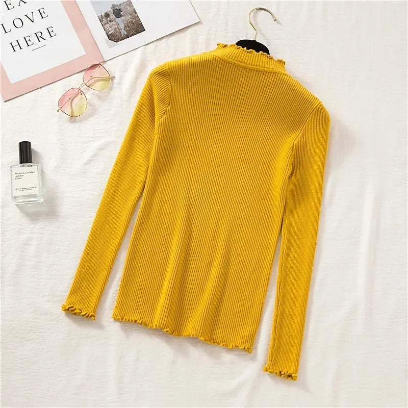 Mock Neck Clothes Knitted Woman Sweaters Pullovers Autumn Winter Basic Women's Jumper Slim Somen's Sweater Pull Long Sleeve