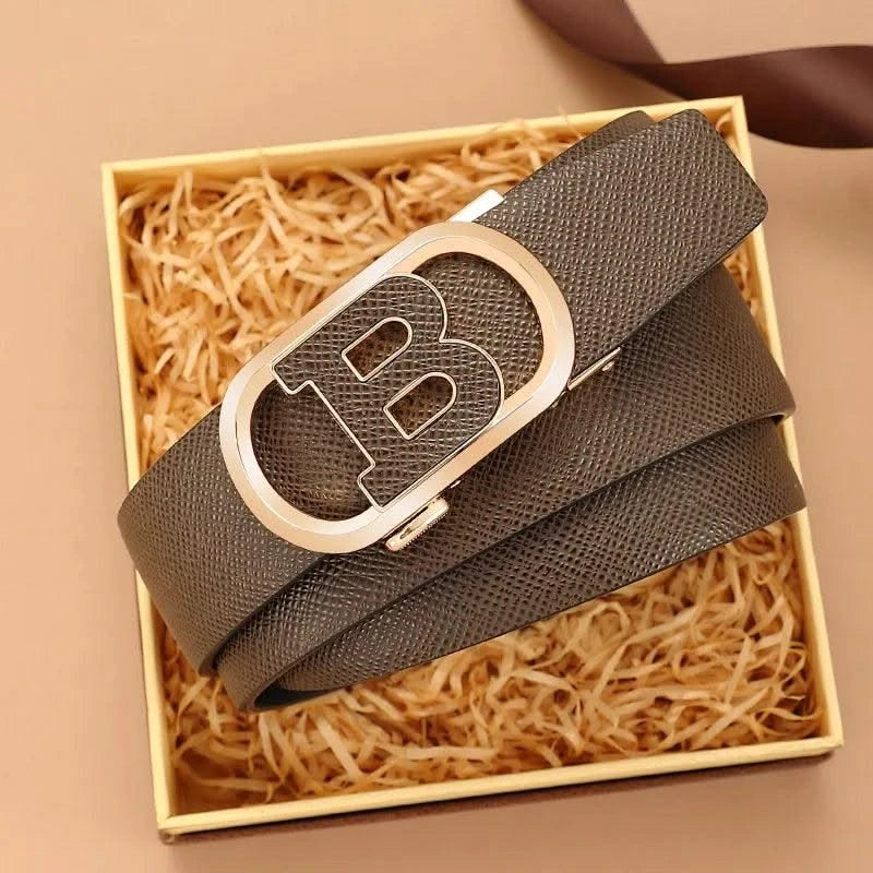 Men's Automatic Split Leather Buckle Belt | Versatile, Business, Casual Pants Belt | Middle-aged and Young Men