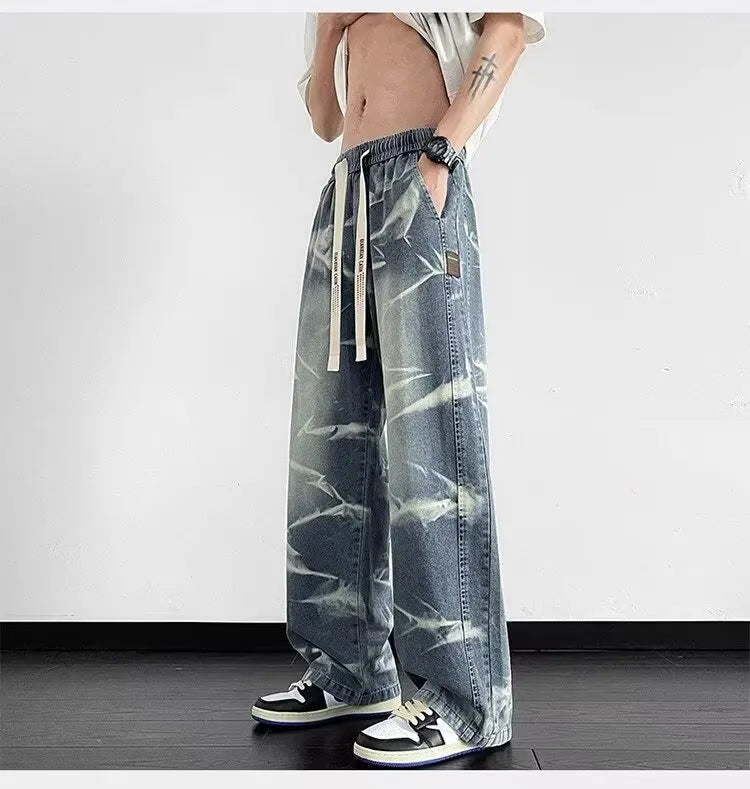 Men's American Fashion Brand High Street Wide-leg Pants for Boys' High Street Retro Scimitar Pants Denim Shorts Y2k Jeans Man
