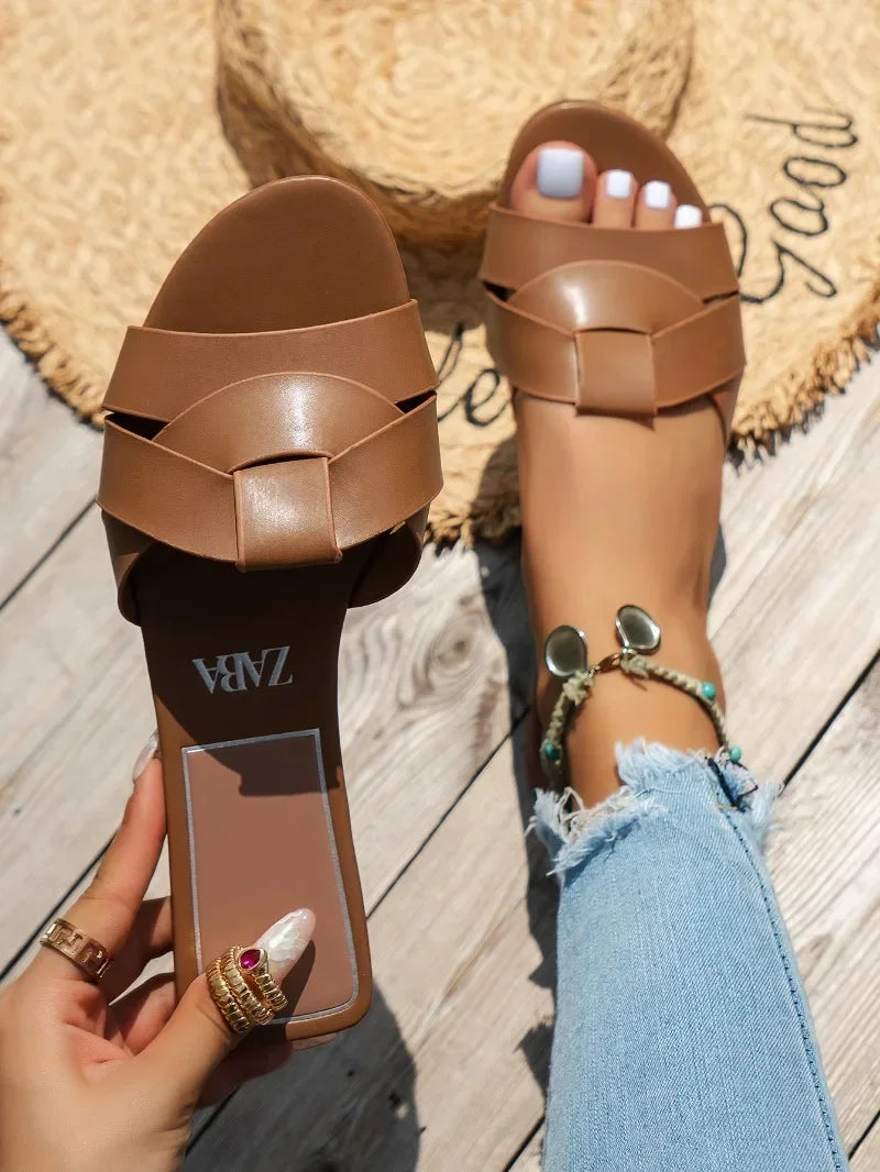 Designer Woman Flat New Slippers Woven with Comfortable Women's Shoes Casual Bottom Slippers Women's Shoes Summer