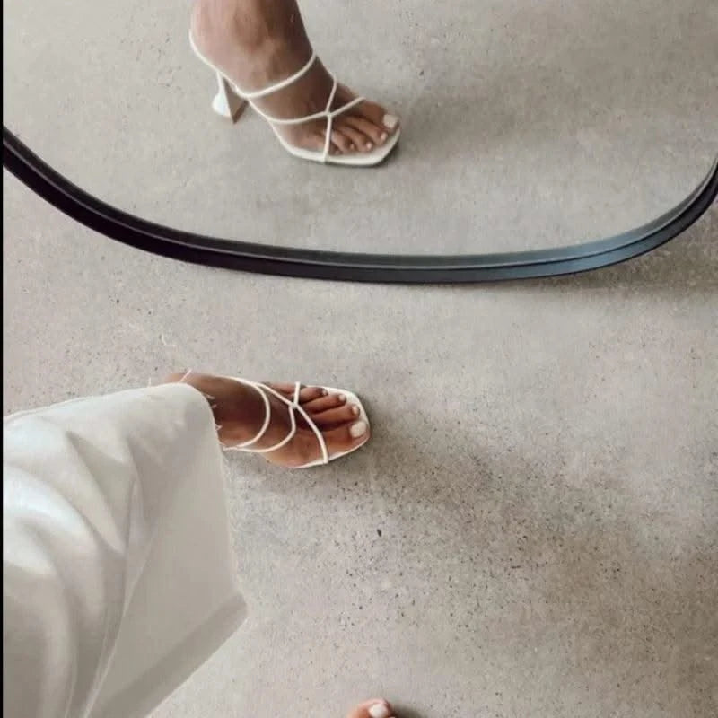 2023 Summer Pumps Sexy high heels Slippers Sandals Shoes Women Thin High Heels Square Toe Sandal Lady Pump Shoes Mules white