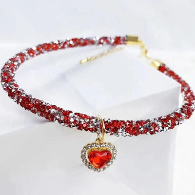 Adjustable Pet Necklace Cat Dog Collar with Diamond Zircon Heart Pendant Jewelry Luxury Metal Puppy Collars Dog Accessories