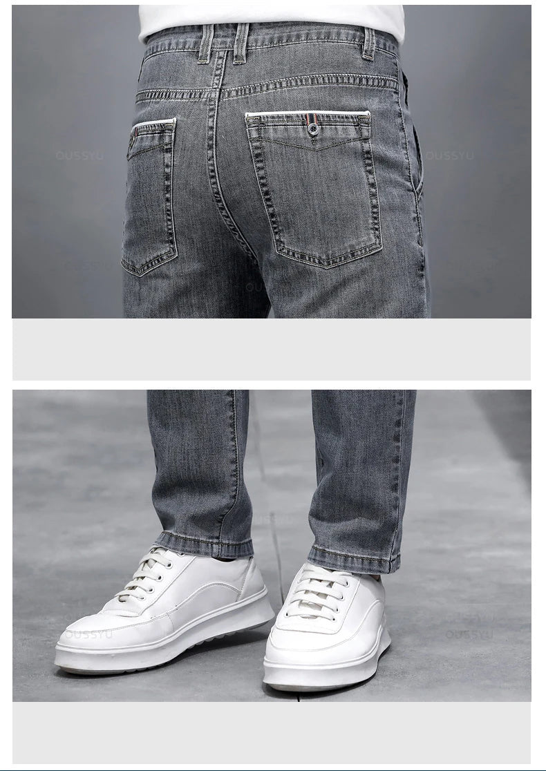Summer Stretch Skinny Jeans Men Fashion Casual Slim Fit Denim Designer Elastic Pants Grey Brand Trousers Male Large size 38 40