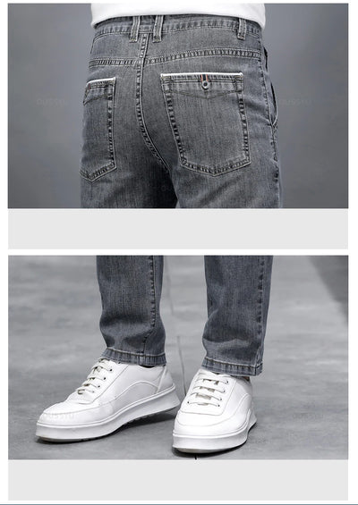 Summer Stretch Skinny Jeans Men Fashion Casual Slim Fit Denim Designer Elastic Pants Grey Brand Trousers Male Large size 38 40