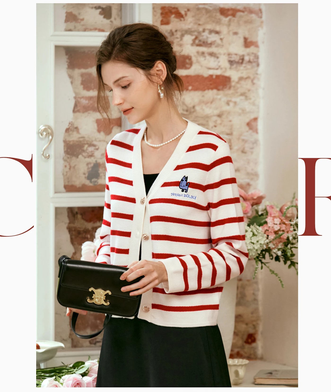 OLrain Wool Blend Striped Cardigan Women 2025 Spring Commute Embroidery V Neck Long Sleeve Chic Button Knitwear M56QZ86390