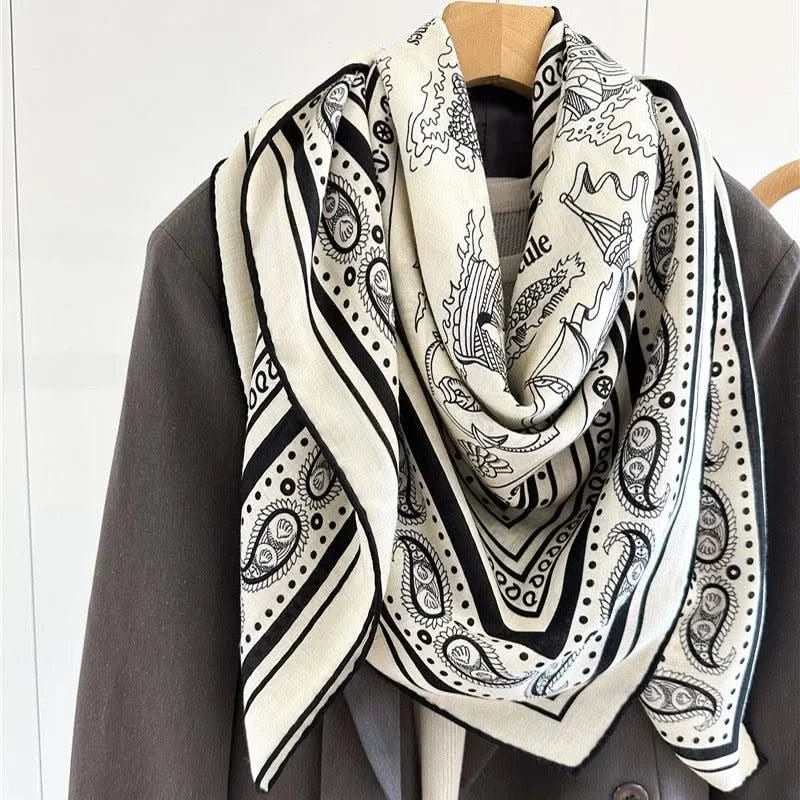Large Square Wool Blanket Scarf Wraps Women Shawl 132x132CM
