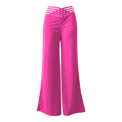 Women Wide Leg Flared Pants Autumn Casual Crisscross Sheer Mesh Patch High Waist Trousers Y2k Streetwear Elegant Work Pant