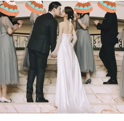 French Hepburn Style Light Wedding Dress 2024 New Elegant Spaghetti Strap Bridal Gown Lace Up Floor-length Vestido De Novia