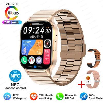 Women Smartwatch 2.01inch AMOLED Screen Bluetooth Call  NFC Sport Watch Blood Pressure Music Women Smart Watch for Huawei Xiaomi