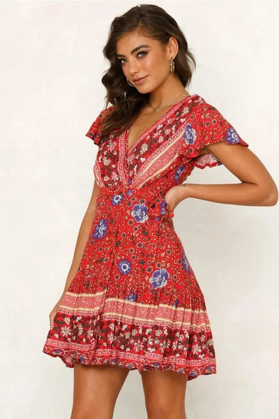 Elegant Women's Dresses Summer Bohemian Dress Vestidos Curtos Mujer Kadın Elbisesi Yazlık Kısa Elbiseler Midi Elbiseler Robe Ete