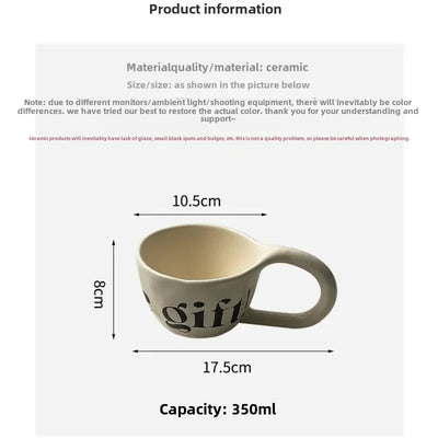 Alphabet Print Coffee Mug, Premium Value Ceramic Mug with Ear Shaped Handle, Breakfast Cup