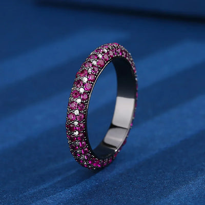 Luxury 1.5MM Ruby Sapphire Black Ring for Women Gemstone Lab Diamond Party Fine Jewelry Accessories Band Girl Ring Birtyday Gift