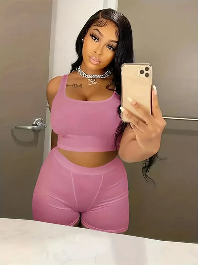 Women's 2 Piece Casual Workout Outfits Ribbed Knitted Yoga Tank Top High Waist Leggings Tracksuit Active Wear Sets