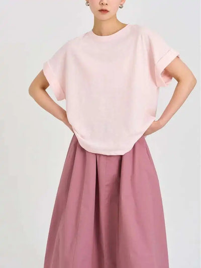 Summer Women Cotton Linen T-shirt Round Neck Thin Short-sleeved Transparent Loose Bottoming T-shirts Tops