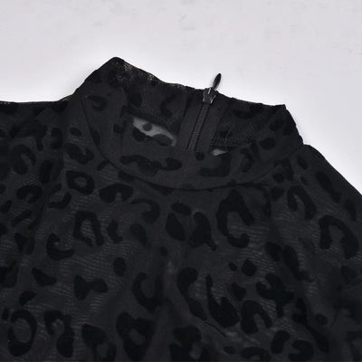Women's jumpsuit sexy midnight club animal instinct mesh tight stockings leopard print transparent velvet long sleeved jumpsuit