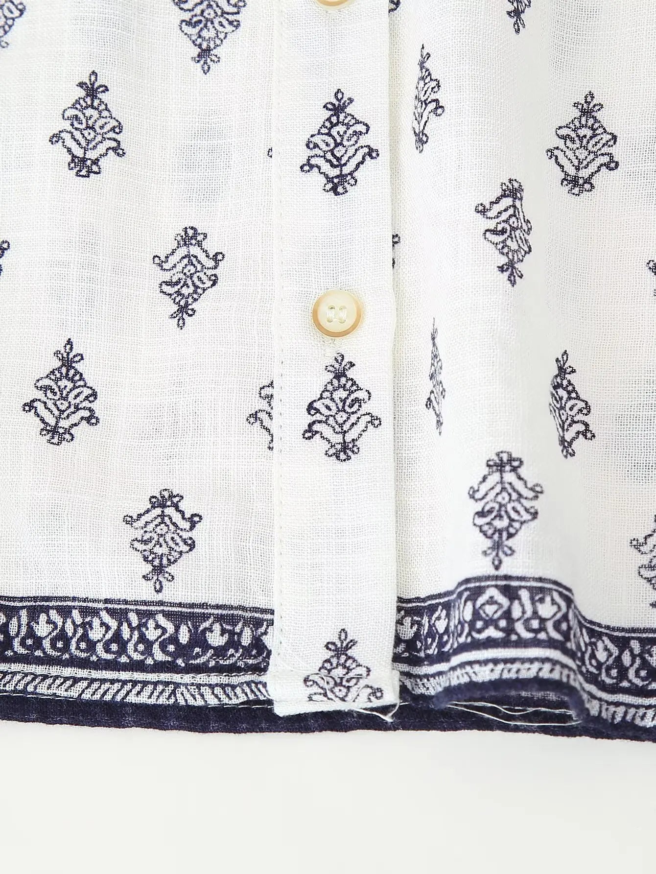 2025 Women's New Fashion Hundred Tops Puffy Sleeve Cotton Linen Printed Shirt