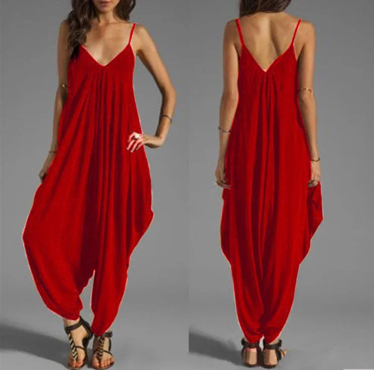 Sexy V-Neck Sleeveless Jumpsuits Summer Jumpsuits for Women Full-Length Playsuit Solid Color Pants Female Casual Loose Rompers