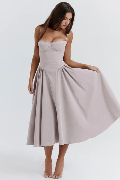 Summer Long Dresses for Women French Retro Spaghetti Straps Dress Corset Slim Sexy Elegant Classy Flower Print  Backless Dresses