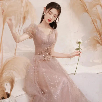 High-End Banquet Evening Dresses Women's 2025 New Spring Summer Light Luxury Slim Birthday Party Performance Dance Clothes Dress