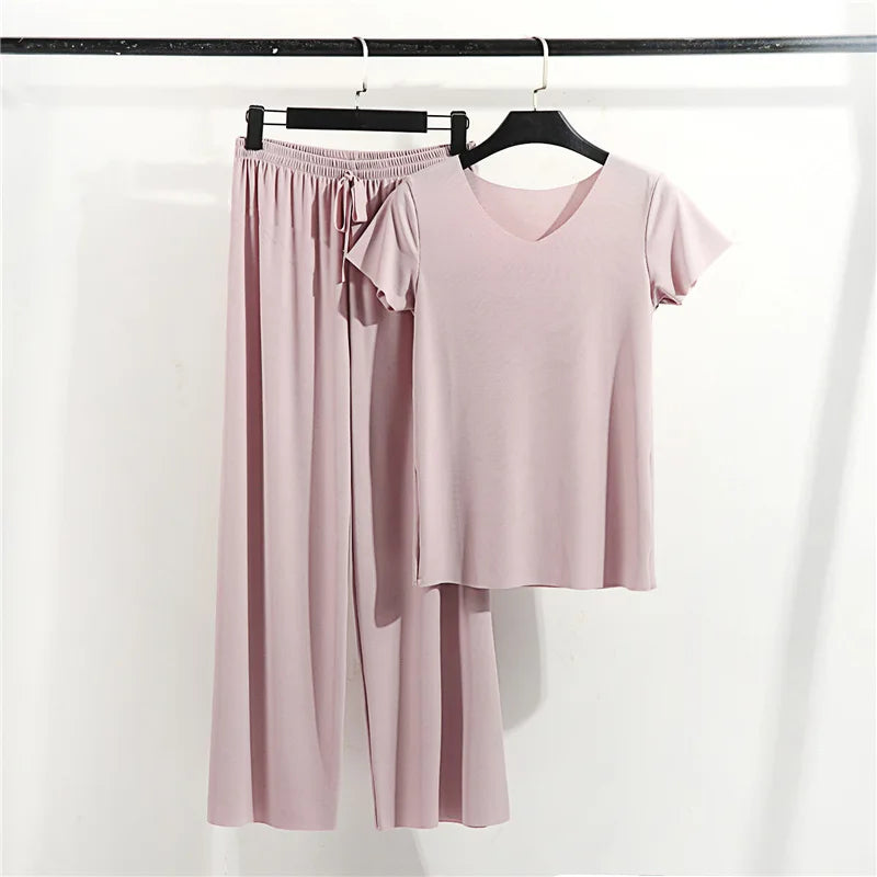 Female Home Clothes 2 Pieces Set Lady Home Suit Summer Women Lounge Wear Autumn Loose Homewear Suit for Women Pajamas Pants Set