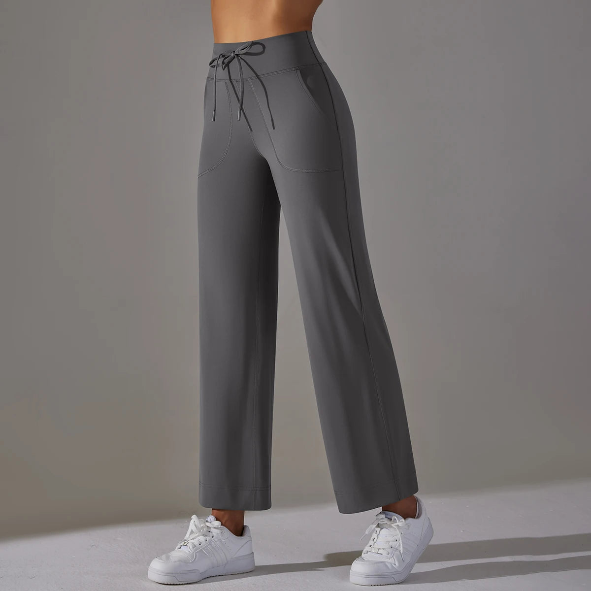 Wide Leg Pants With Pockets Women's Loose Yoga High Waist Legging Drawstring Outdoor Casual Jogging Gym Sports Flare Pants