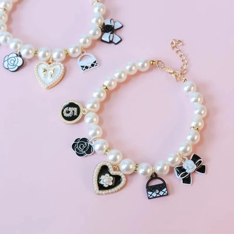 Pet Pearl Collar Little Cat Dog Love Pearl Necklace Cute Dog Jewelry Pet Accessories Puppy Necklace Bow Ties Dogs Pet Products